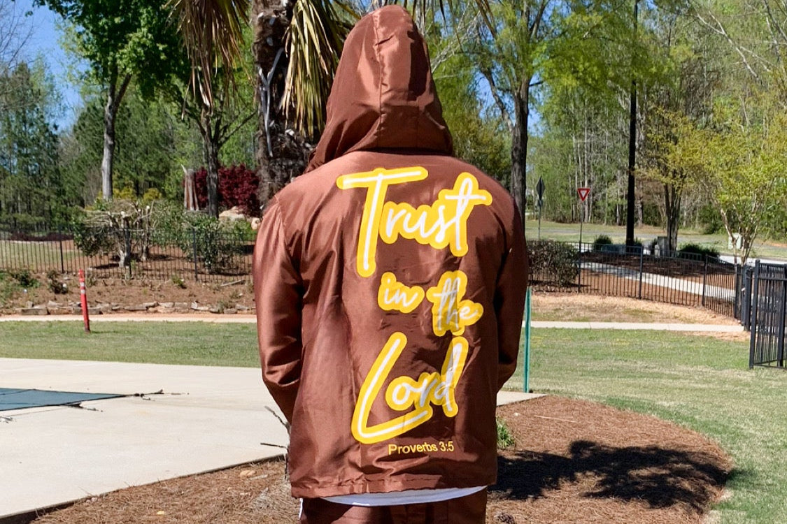 Brown Windbreaker Jacket (Proverbs 3:5)