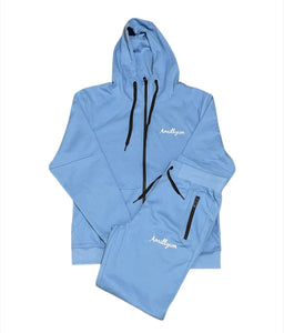 Men's Tech Fleece Set (Baby Blue/White)