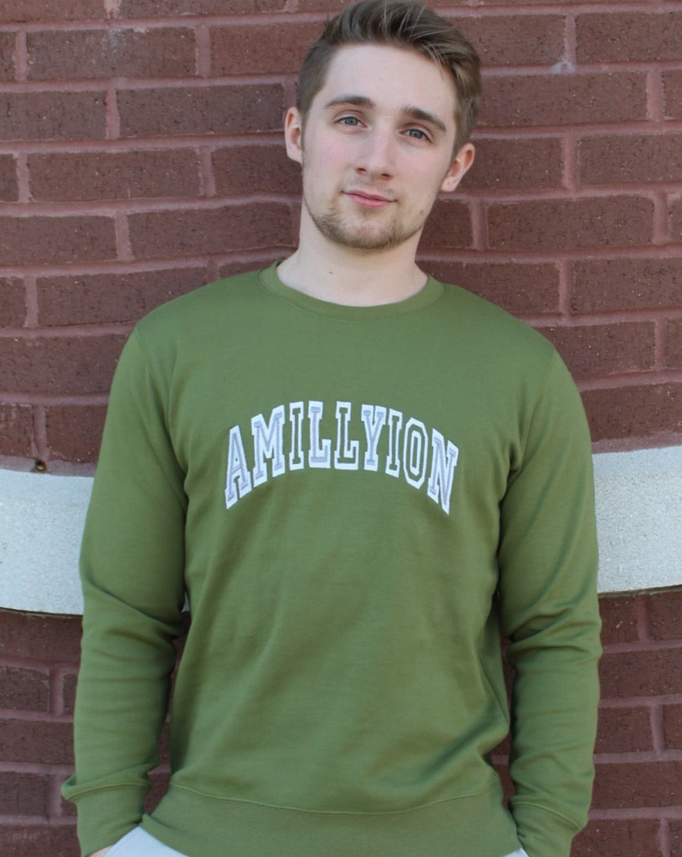 College Style Sweatshirt (Olive Green/Gray/Wht)