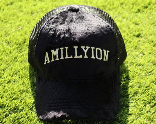 Black Velvet Trucker Hat (Black/White)